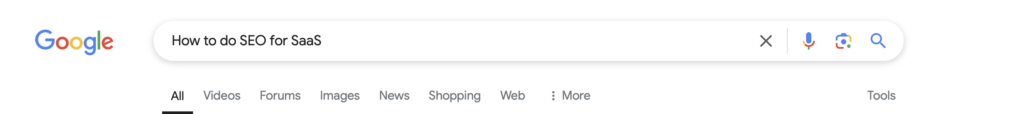 A screen shot of a google search for "How to do SEO for SaaS"